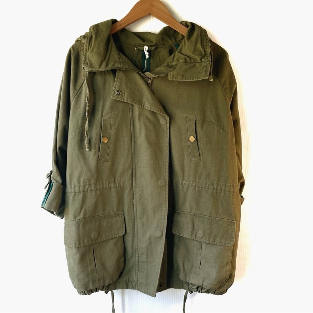 Willow & Clay olive green utility jacket rolled sleeve style hooded size medium